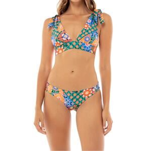 Agua Bendita Swimwear Bikini Set Laurie Tile Top and Audrey Tile Bottom sz L